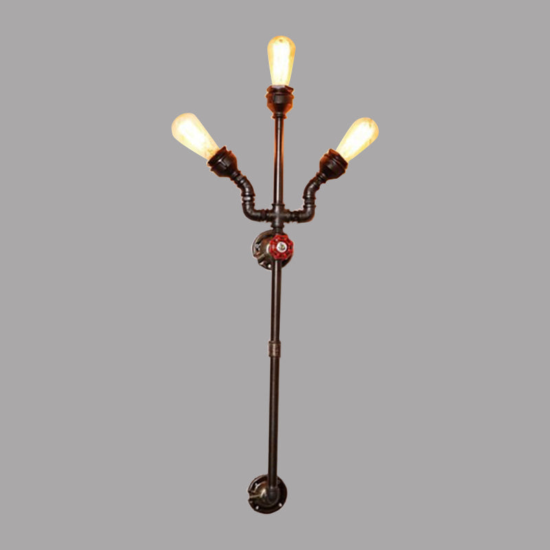 Steampunk Trident Exposed Sconce Lighting: 3-Light Metallic Wall Fixture In Bronze