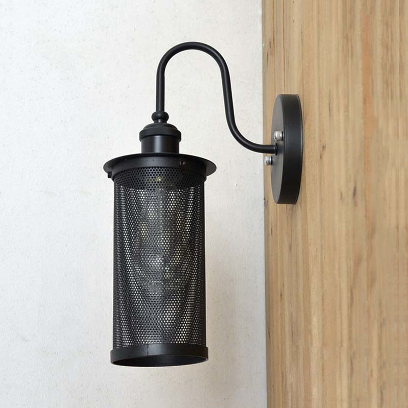 Farmhouse Mesh Metal Shade Wall Sconce In Black/Brass- 1 Light Corridor Lamp Black