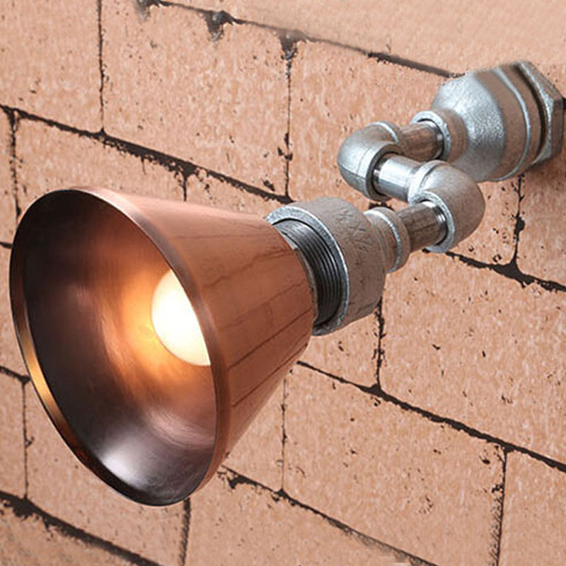 Tapered Metal Wall Sconce Light - Industrial Style Porch Lamp With Pipe Design In Bronze/Green