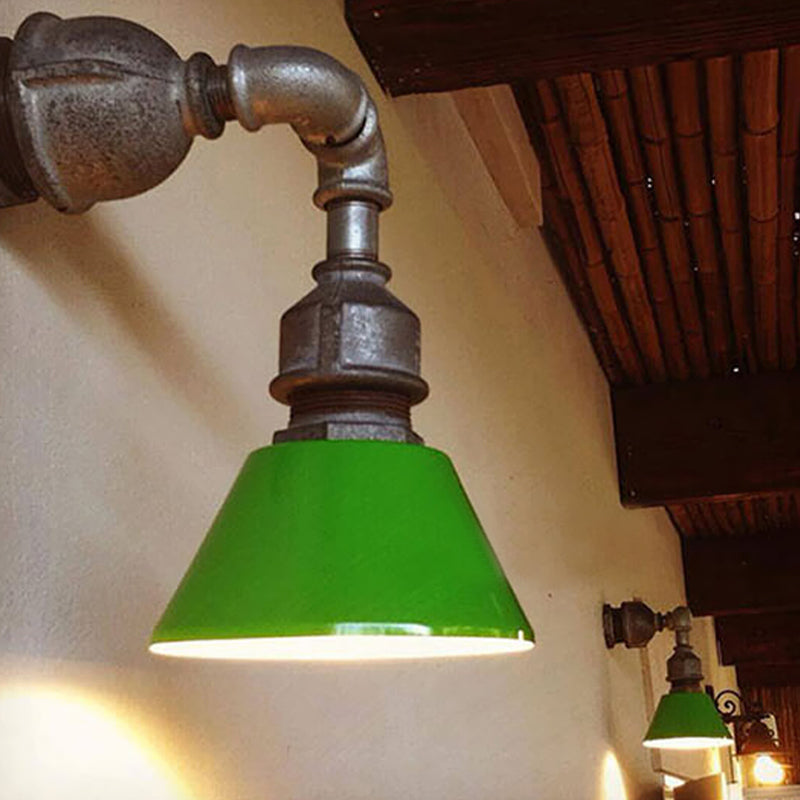 Tapered Metal Wall Sconce Light - Industrial Style Porch Lamp With Pipe Design In Bronze/Green Green