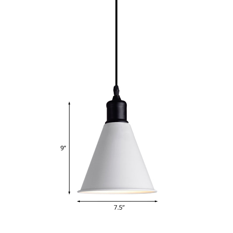 Metal Ceiling Pendant Light - Conical Shape, Adjustable Cord, Modern Design - White, 7.5"/8.5" Width