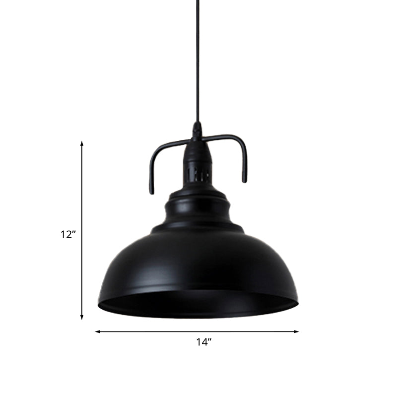 Industrial Metal Pendant Light With Adjustable Cord - 11.5/14 Black Dome Shade 1-Light Fixture For