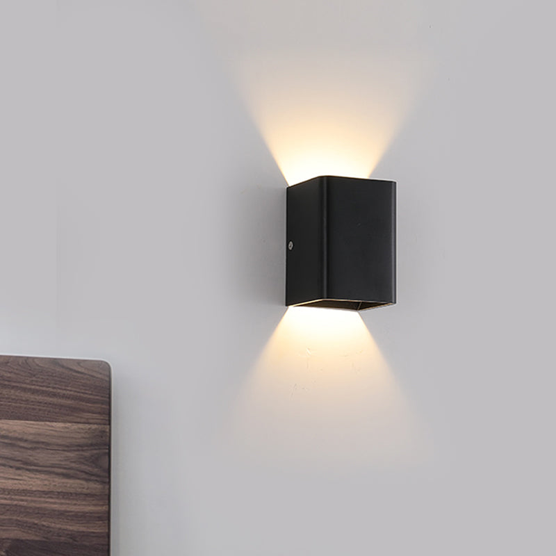 Contemporary Led Wall Mount Lamp - Black/White Cube Shade Metallic Finish Ideal For Bedside With