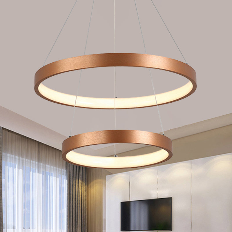 Contemporary 3-Head Chandelier With Acrylic Shade And Gold Ring - Ceiling Light In Warm/White 2 /