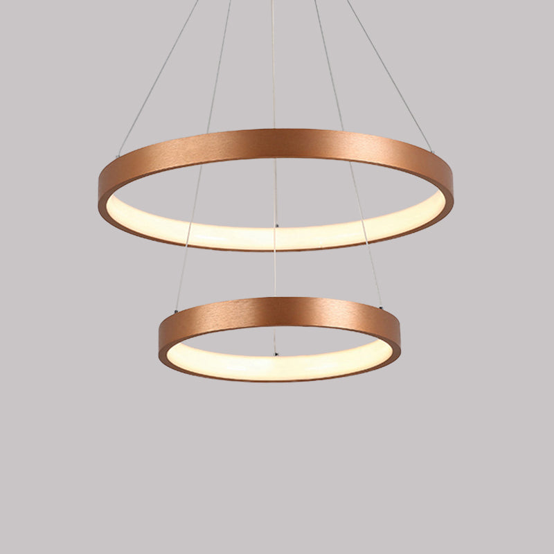 Contemporary 3-Head Chandelier With Acrylic Shade And Gold Ring - Ceiling Light In Warm/White