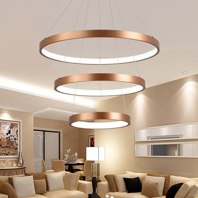 Contemporary 3-Head Chandelier With Acrylic Shade And Gold Ring - Ceiling Light In Warm/White 3 /