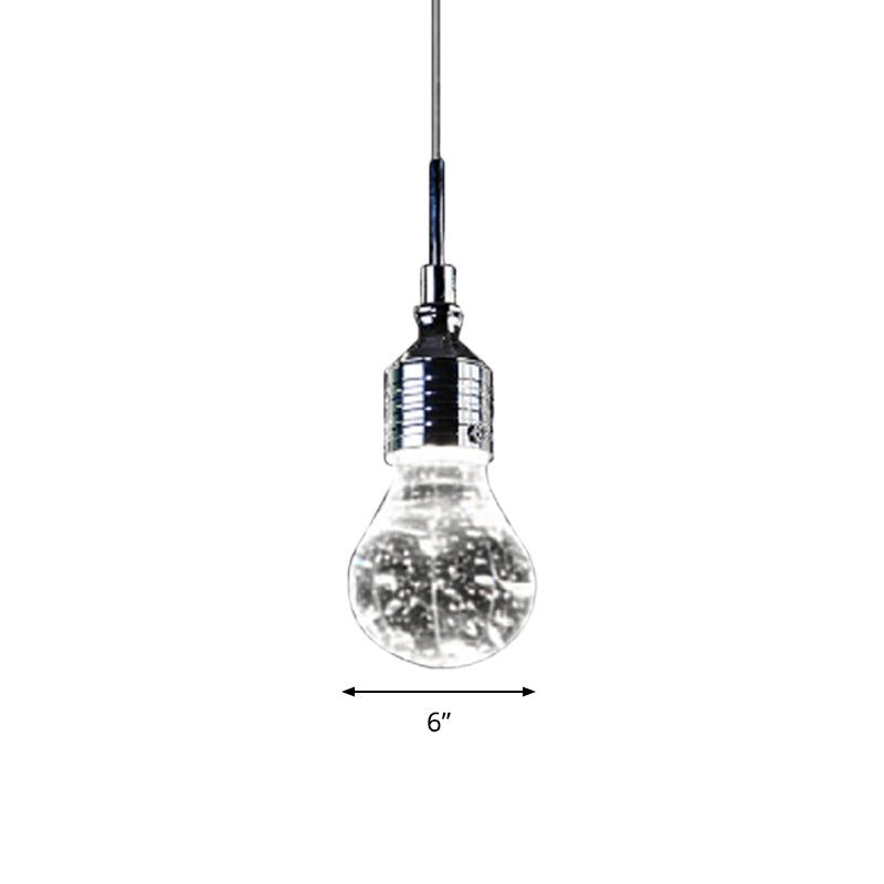 Modern Pendant Ceiling Light: Bulb Shaped Metal with Clear Bubble Crystal, Single Bulb Hanging Light in Warm/White Glow