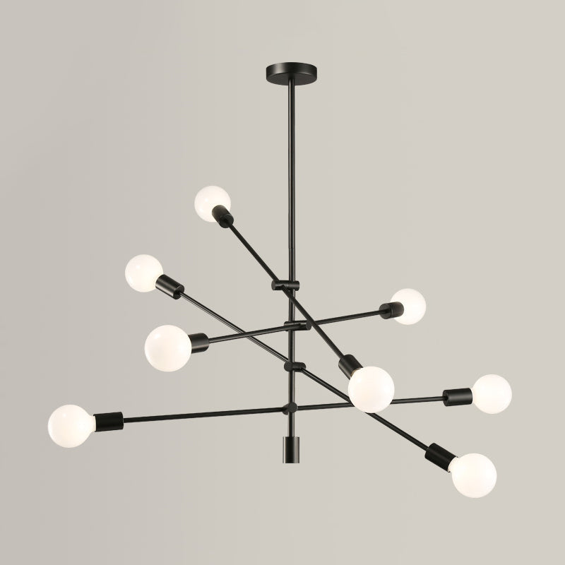 Sleek Black/Gold Mid-Century Chandelier - 8-Light Ceiling Lamp Ideal For Living Room