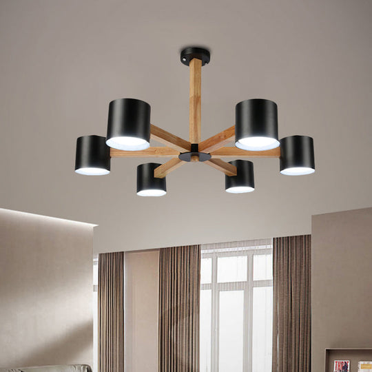 Wood & Iron Nordic Pendant Light with Drum Shade for Study Room in Black/White