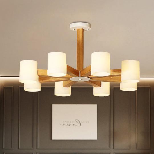 Japanese Style Pendant Chandelier with White Glass Shade and Wood Accents for Bedroom Lighting
