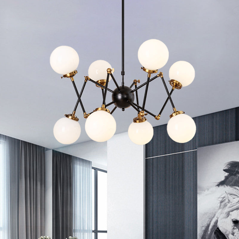 Contemporary Metal Abstract Pendant Chandelier With Orb Shade - 8 Lights For Dining Room White