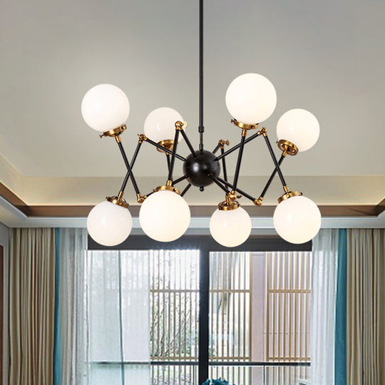 Contemporary Metal Abstract Pendant Chandelier With Orb Shade - 8 Lights For Dining Room