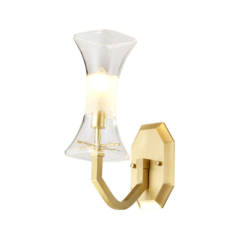 Vintage Clear Glass Sconce Lamp With Brass Finish - Wall Mounted Light Fixture