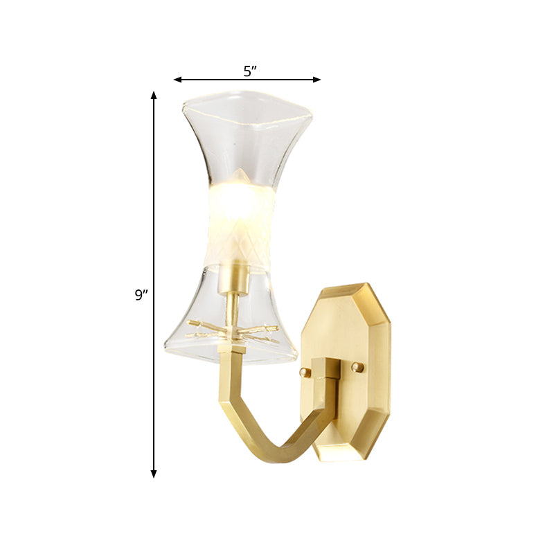 Vintage Clear Glass Sconce Lamp With Brass Finish - Wall Mounted Light Fixture