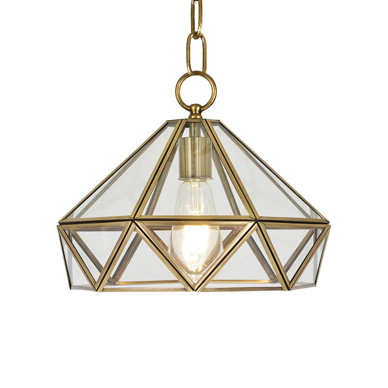 Diamond Pendant Ceiling Light In Brass With Clear Glass For Bedroom