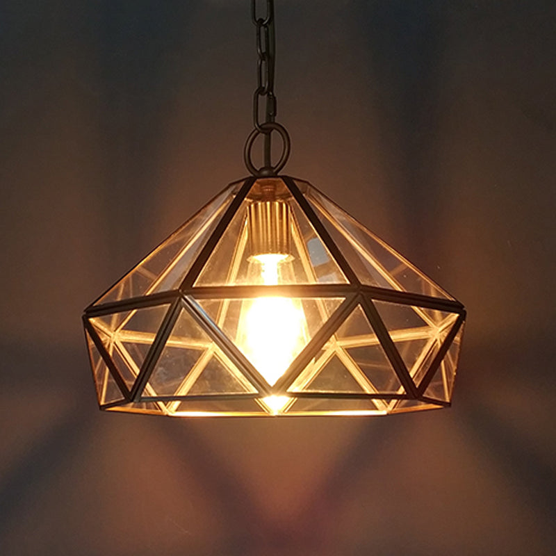 Diamond Pendant Ceiling Light In Brass With Clear Glass For Bedroom