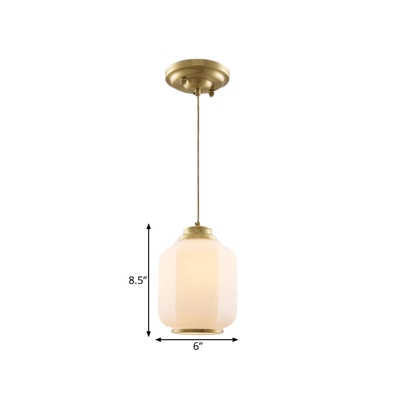 Traditional Opal Glass Lantern Ceiling Lamp With Brass Suspension - Perfect For Hallways