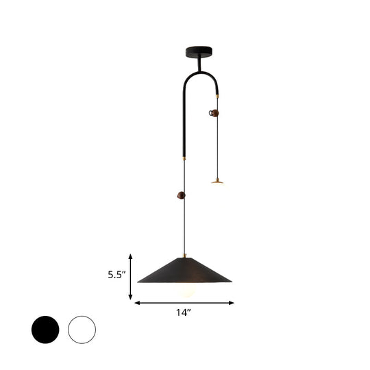 Opal Glass Multi Light Pendant Lamp with Iron Shade - Modern 2 Bulbs, White/Black, 10"/14" Wide