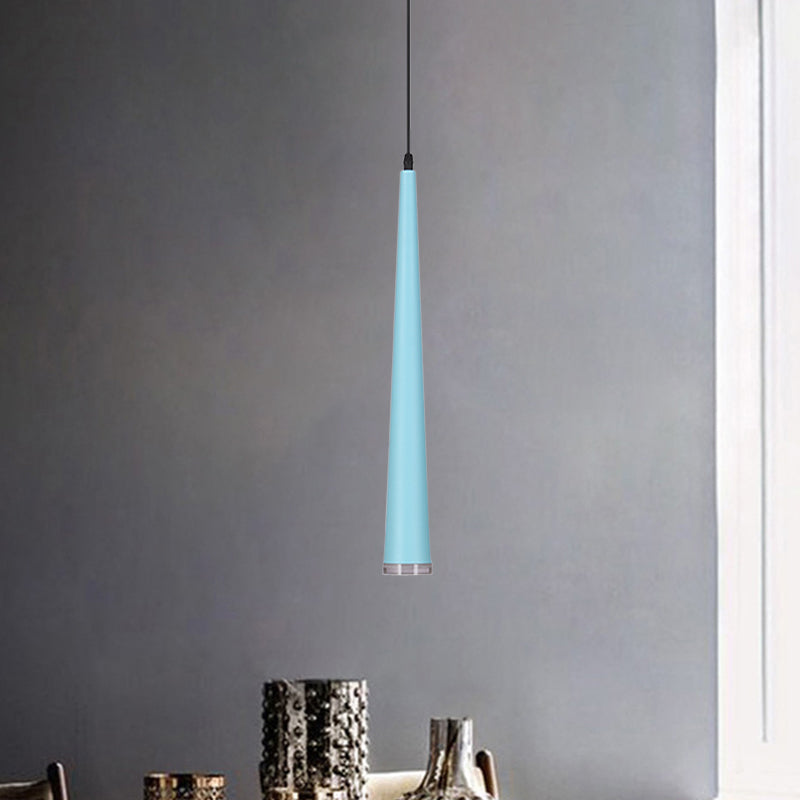 Mini Hanging Pendant Macaron Metal Light Fixture - 1 Bulb Grey/White/Red Ideal For Tables Blue
