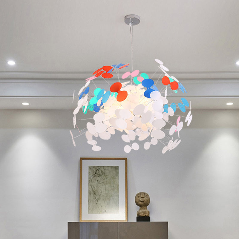 Stylish Macaron Butterfly Pendant Light With 8 Iron Bulbs White Red And Blue For Living Room