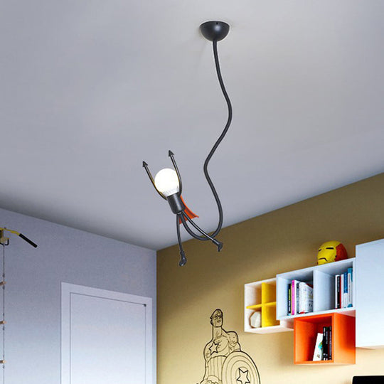 Mini Superhero Suspension Pendant Light With Cartoon Design For Kids Bedroom In Black