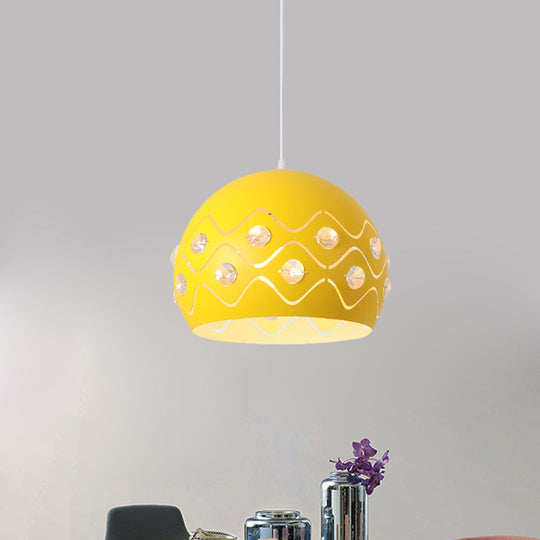 Iron 1-Light Pendant Lamp With Crystal Decor & Colorful Dome Shades