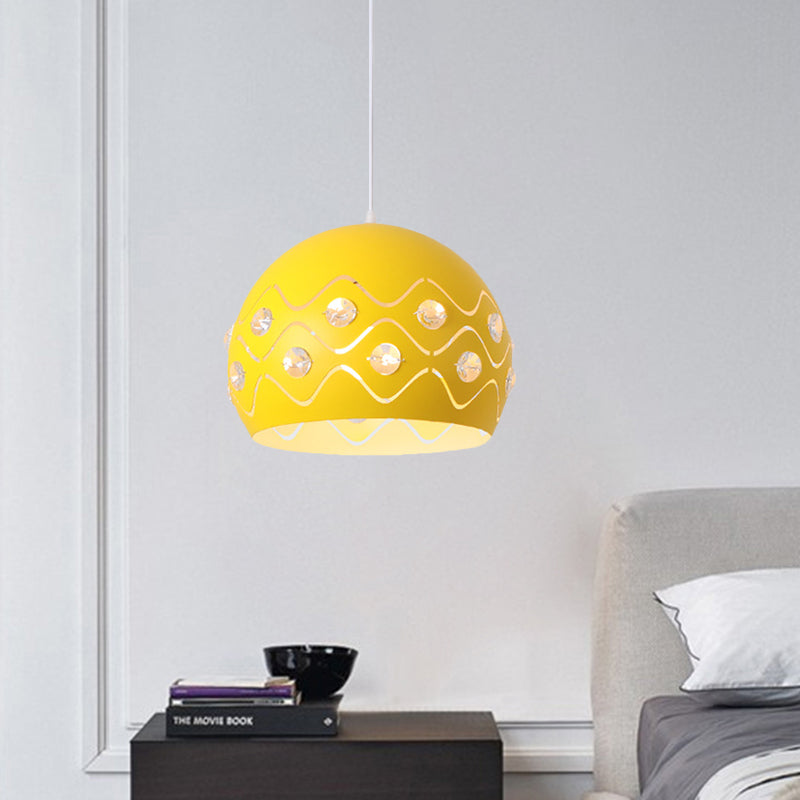 Iron 1-Light Pendant Lamp With Crystal Decor & Colorful Dome Shades