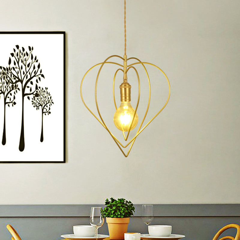 Gold Love Frame Rotatable Pendant Light - Stylish Single-Bulb Metal Ceiling Lamp