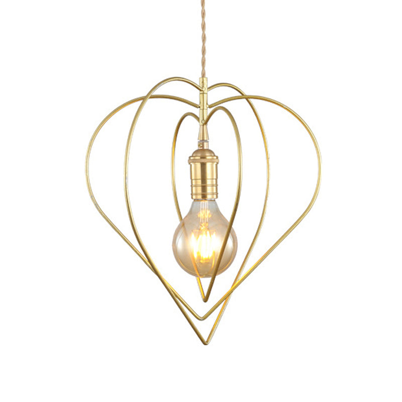 Gold Love Frame Rotatable Pendant Light - Stylish Single-Bulb Metal Ceiling Lamp