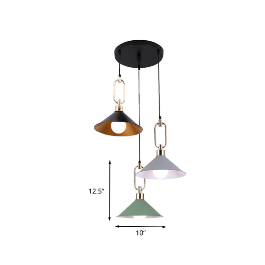 Multi-Light Macaron Pendant Lamp With Colorful Flare And Black Canopy