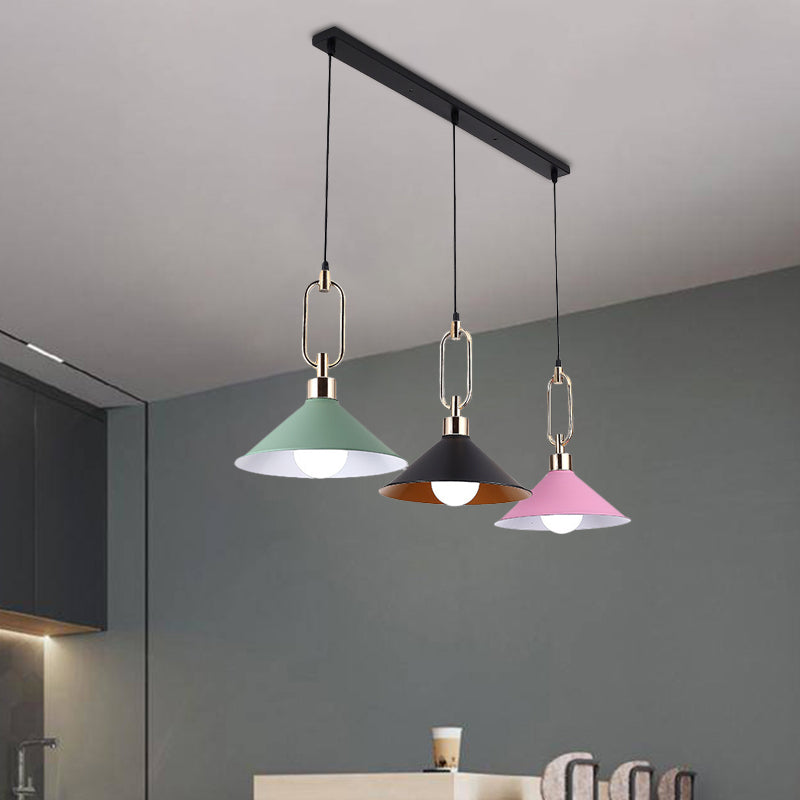 Multi-Light Macaron Pendant Lamp With Colorful Flare And Black Canopy / Linear