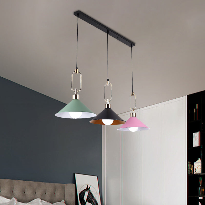 Multi-Light Macaron Pendant Lamp With Colorful Flare And Black Canopy
