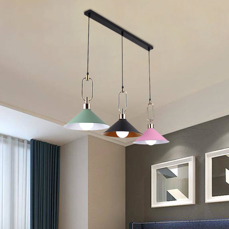 Multi-Light Macaron Pendant Lamp With Colorful Flare And Black Canopy