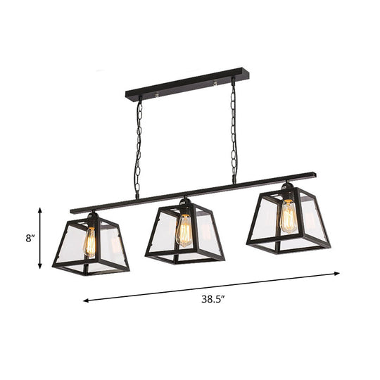 Countryside Clear Glass Island Pendant Light with Black Frame 3 Bulb