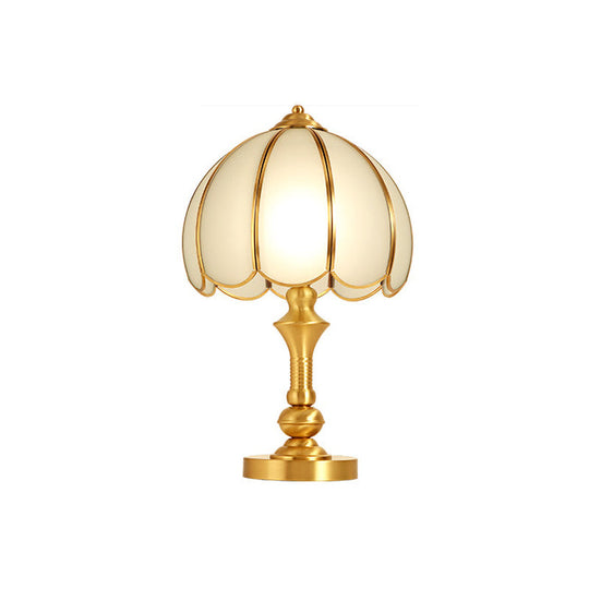 Traditional Brass Table Lamp With Scalloped Dome White Glass Shade
