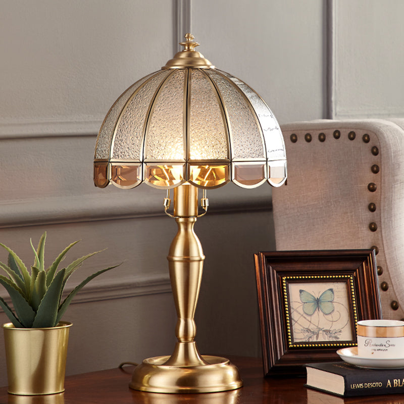 Vintage Brass Table Lamp With Water Glass Dome For Living Room Nightstands