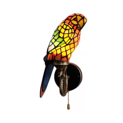 Rustic Parrot Wall Lighting Art Glass 1-Light Sconce For Living Room - Deco Inspired Yellow
