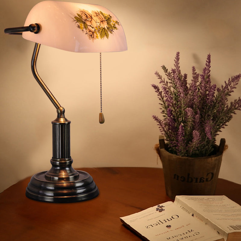 Vintage Brass Half Cylinder Night Lamp With Pull Chain - Patterned Glass Ideal For Living Room Table