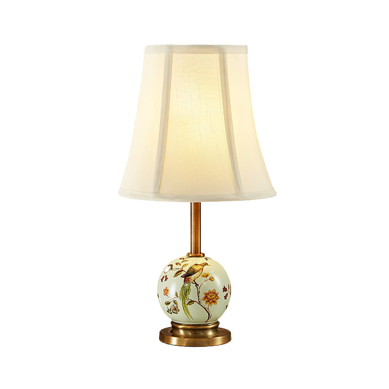 Chinese Painting Ceramic Table Lamp With Flared Fabric Shade - Perfect For The Sitting Room White