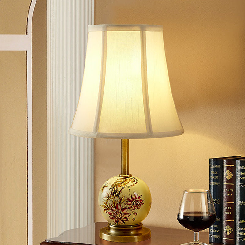 Chinese Painting Ceramic Table Lamp With Flared Fabric Shade - Perfect For The Sitting Room