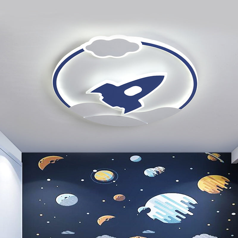 Blast Off To Bedtime: Blue Space Rocket Led Flushmount Lamp For Kids Bedrooms Ceiling Light