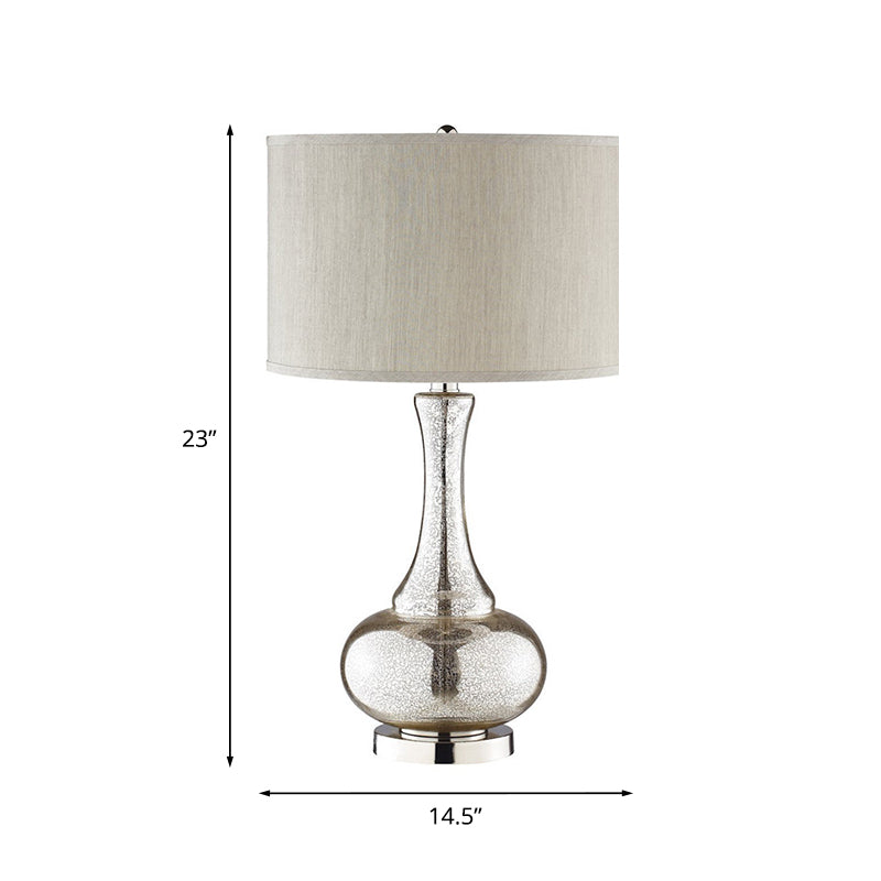 Crackle Glass Nightlight Vase Table Lamp With Round Shade Silver Finish