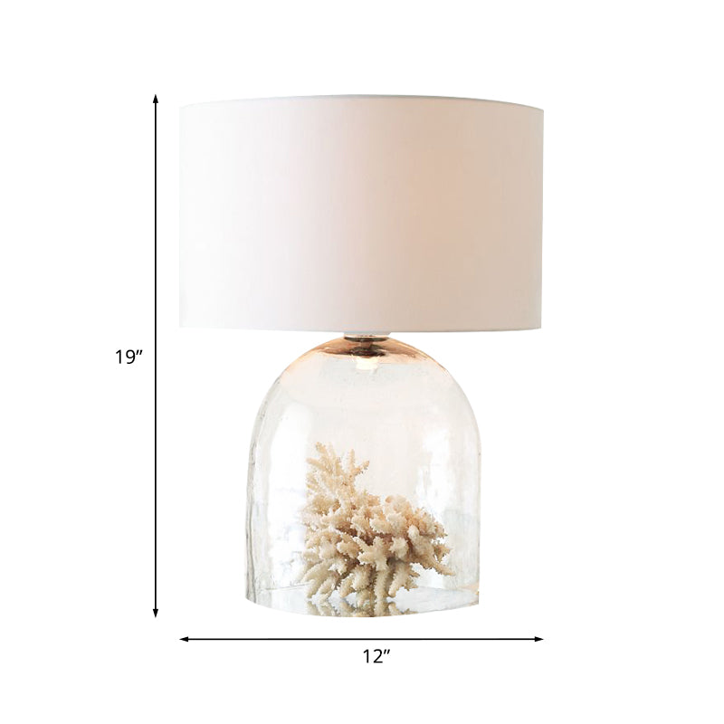 Countryside Clear Glass Bell Bedroom Night Lamp White Fabric Nightstand Light - 1-Light