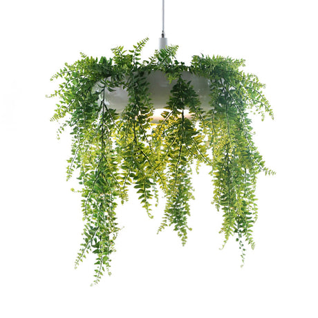 Metal Donut Pendant Light With Artificial Vine Deco - Loft Style Balcony Ceiling Fixture