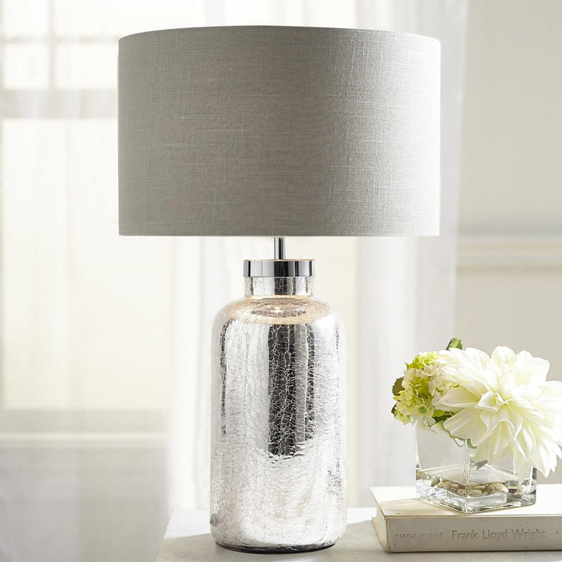 Grey Crackle Bottle Base Round Fabric Night Light: Countryside Table Lighting For Bedroom