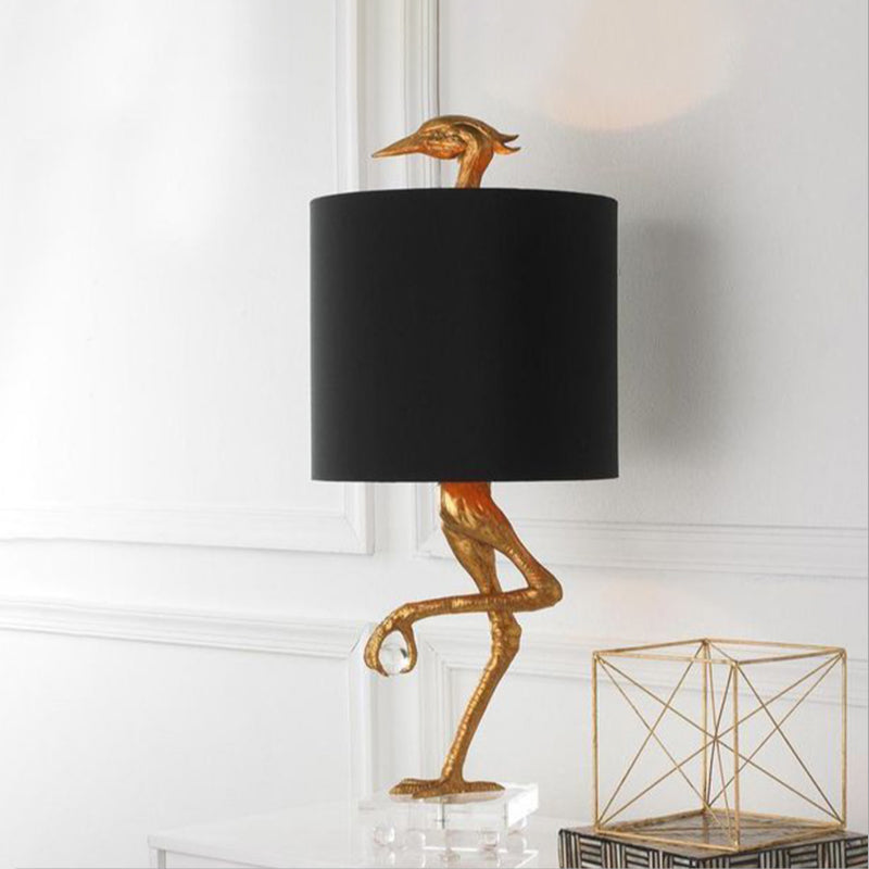 Golden Ostrich Resin Night Table Light - Classic Bedroom Lamp With Fabric Shade Gold