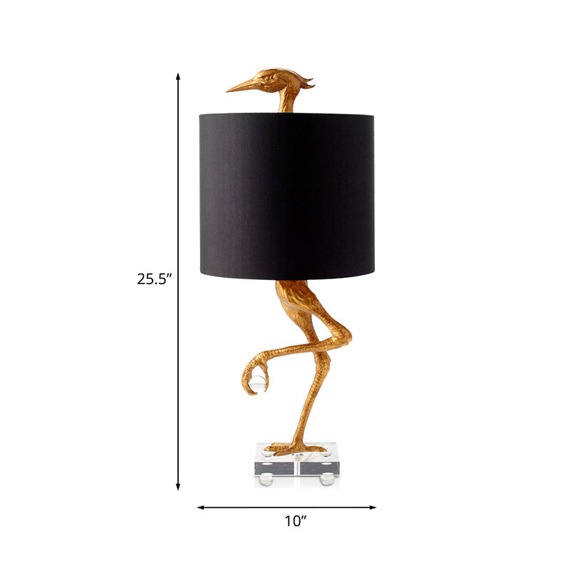 Golden Ostrich Resin Night Table Light - Classic Bedroom Lamp With Fabric Shade