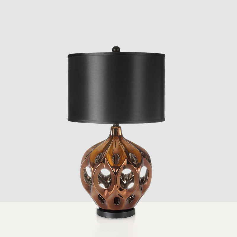 Hollowed Out Ceramic Jar Nightstand Lamp - Retro 1-Bulb Table Lighting In Gold/Rose Gold With Black