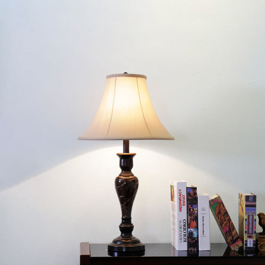 Fabric Table Lamp: 1-Light Traditional White Bell Shade With Urn Base Perfect For Living Room Night
