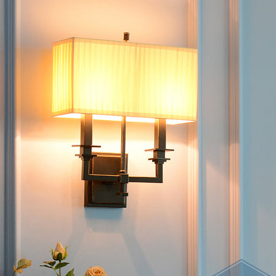 Classic White Rectangle Wall Light Fixture - Half-Light Fabric Sconce 2 /